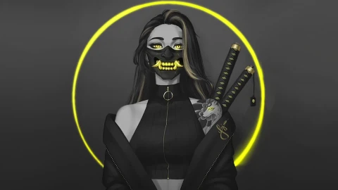Ninja Girl with Oni mask Live Wallpaper For PC - Free Live Wallpaper