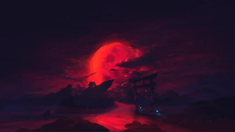 Blood, Moon, Red, Japan, Sars, Sky, Fantasy, Live Wallpaper - Free Live Wallpaper