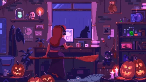 Witch on Twitch Pixel Live Wallpaper - Free Live Wallpaper