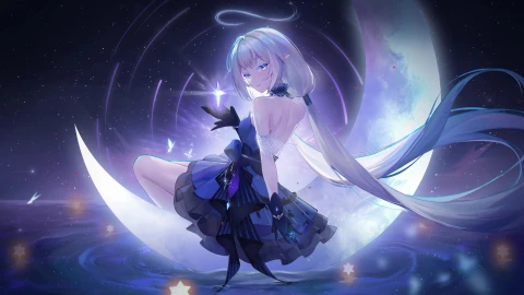 Windows Beautiful Anime Girl Sitting On The Moon Live Wallpaper - Free Live Wallpaper