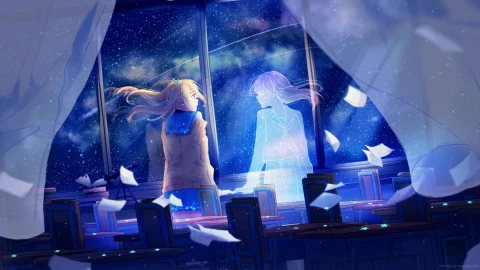 Desktop Anime Girl Reflection Of The Galaxy Live Wallpaper - Free Live Wallpaper