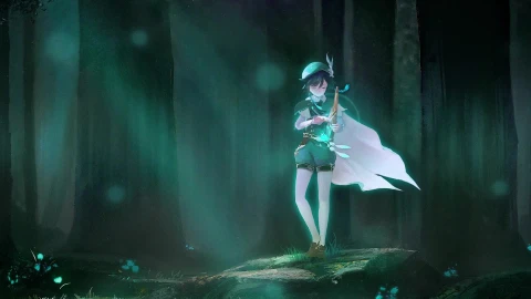Desktop Venti Playing Lyre In The Forest Genshin Impact Live Wallpaper - Free Live Wallpaper