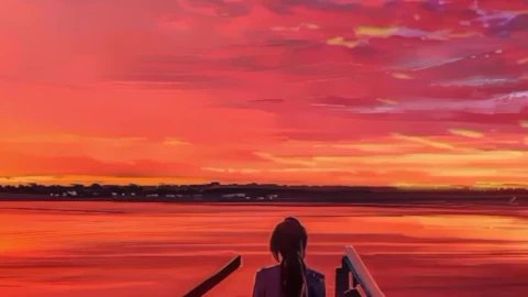 Sunset Scenery And Girl On Bridge Phone Live Wallpaper - Free Live Wallpaper