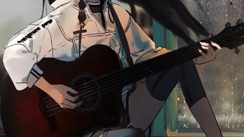 iPhone And Android Girl Playing Guitar While Its Raining Outside Live - Free Live Wallpaper
