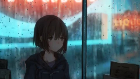 Live Phone Coffeeshop Girl Raining Anime Wallpaper For iPhone And Android - Free Live Wallpaper