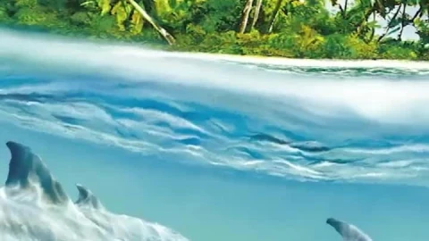 iPhone and Android Dolphins Under Island Live Phone Wallpaper - Free Live Wallpaper