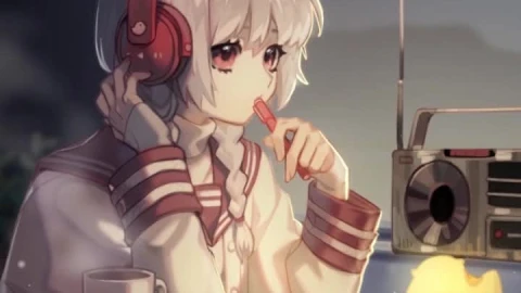 Live Phone Girl Listening To Radio Anime Wallpaper For iPhone And Android - Free Live Wallpaper