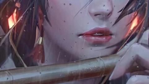 iPhone and Android Girl With Flute In Rain Live Phone Wallpaper - Free Live Wallpaper
