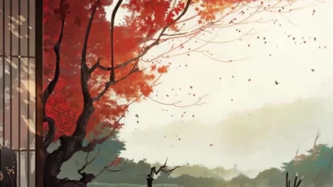 iPhone and Android Old House Japan Autumn Leaves Live Phone Wallpaper - Free Live Wallpaper