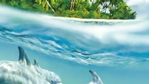 iPhone  Android Dolphins Under Island Fantasy Wallpaper - Free Live Wallpaper