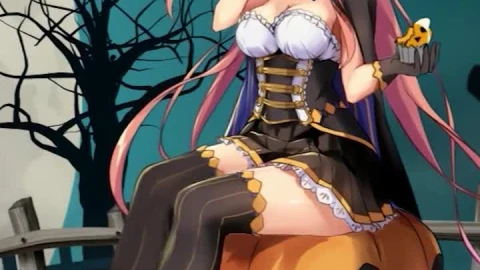 iPhone And Android Anime Girl Sitting On Halloween Pumpkin Phone Live Wallpaper - Free Live Wallpaper