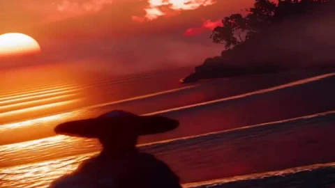 Live Samurai Evening Waves Wallpaper For Iphone Or Android - Free Live Wallpaper