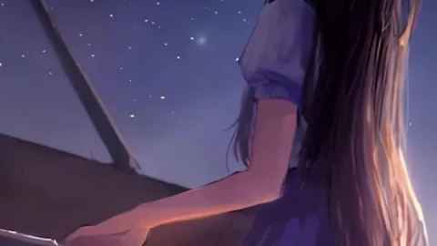 iPhone And Android Anime Girl Playing Piano Starry Night Sky With Fireworks Phone Live Wallpaper - Free Live Wallpaper