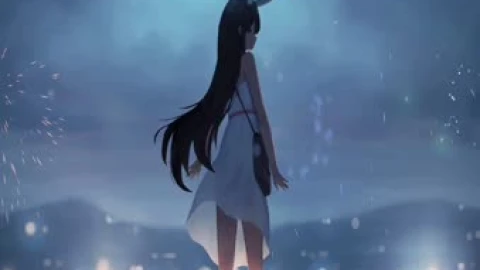 Fireworks Anime Girl With Bunny Ears Animated Live Deskop - Free Live Wallpaper