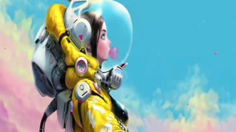 Yellow Space Suit Girl Animated Windows Desktop Wallpaper - Free Live Wallpaper