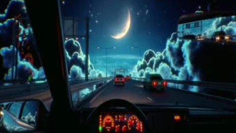2K Highway Drive Moon Night Cloud Scenery Live Wallpaper - Free Live Wallpaper