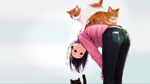 Girl & Cats - Free Live Wallpaper