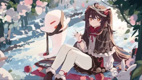 Snowy Hu Tao Animation - Free Live Wallpaper
