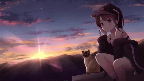 晚霞少女3840x2160 - Free Live Wallpaper