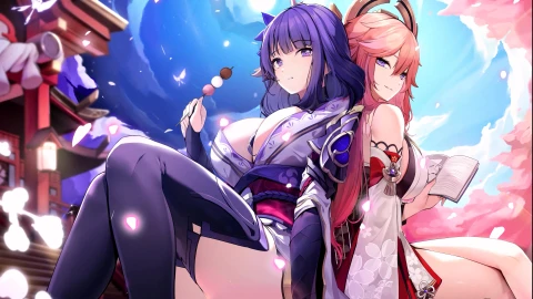 【雷神和神子】Raiden Shogun & Yae Miko [原神 Genshin Impact] 4K60FPS - Free Live Wallpaper