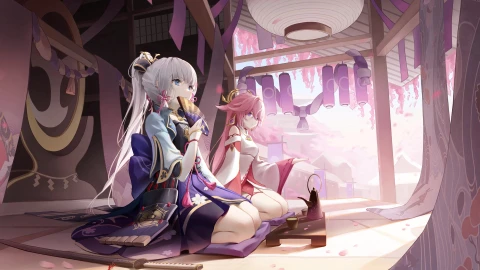 Genshin Impact Kamisato Ayaka Guuji Yae 神里绫华 八重神子 PC - Free Live Wallpaper