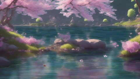 Cherry blossom lake Animated Wallpaper - Free Live Wallpaper