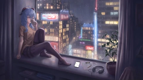 Chilling Ganyu Animation - Free Live Wallpaper