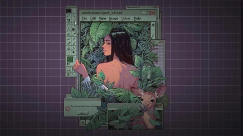 Green Nature Retro Girl - Free Live Wallpaper