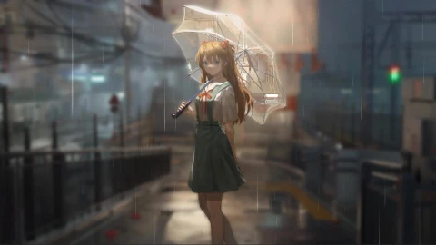 Evangelion Asuka Rain Dynamic Wallpaper - Free Live Wallpaper