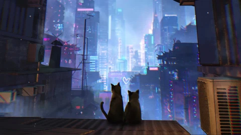 Future City Cat Love - Free Live Wallpaper