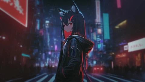 Cyberpunk Neko Moving Wallpaper - Free Live Wallpaper