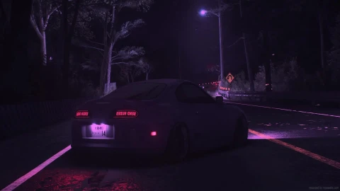 Toyota Supra Purple Neon Night Forest Road Live Wallpaper - Free Live Wallpaper
