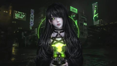 Goth Girl with Skull 4K Live Wallpaper - Free Live Wallpaper