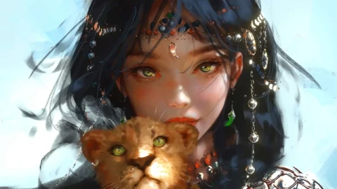 Wlop Girl And Baby Tiger Remastered Live Wallpaper - Free Live Wallpaper